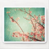 ヴィンテージエレガント擦り切れたティール（緑がかった色）ウッド&さくらんぼブロッサム マウスパッド (正面)