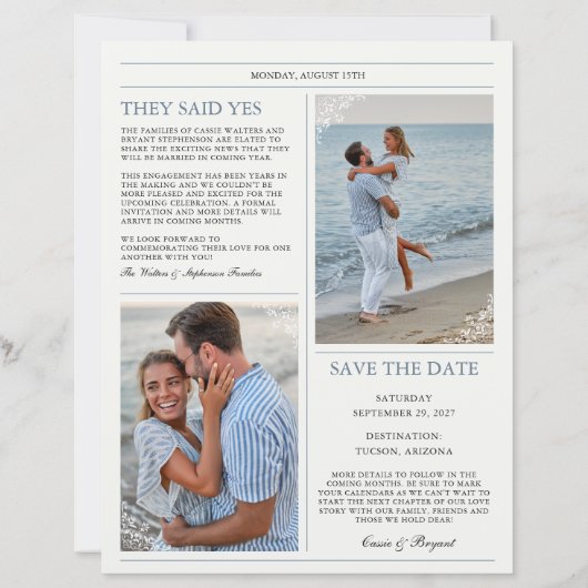 ヴィンテージエレガント新聞の結婚式の日付を保存 (裏面)