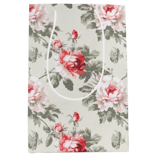 ヴィンテージエレガント春バラ花柄 ミディアムペーパーバッグ (正面)