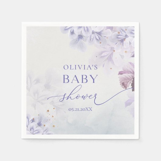 ヴィンテージエレガント春紫色の花赤ちゃんシャワー スタンダードカクテルナプキン (正面)