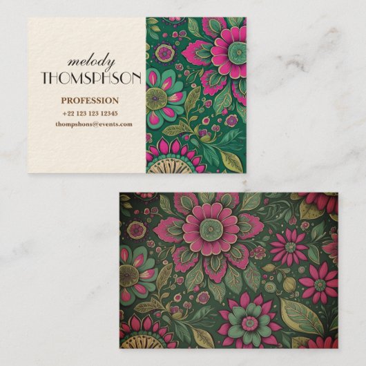 ヴィンテージエレガント曼荼羅の花 名刺 (正面/裏面)