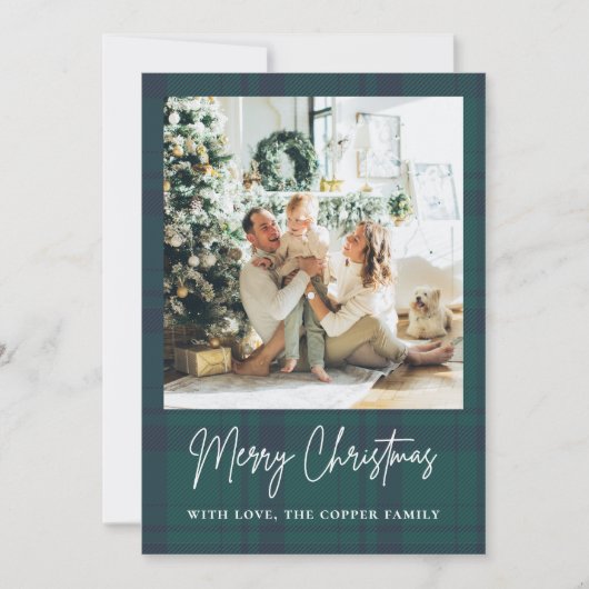 ヴィンテージエレガント格子写真クリスマス シーズンカード (正面)