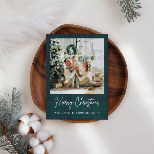 ヴィンテージエレガント格子写真クリスマス シーズンカード