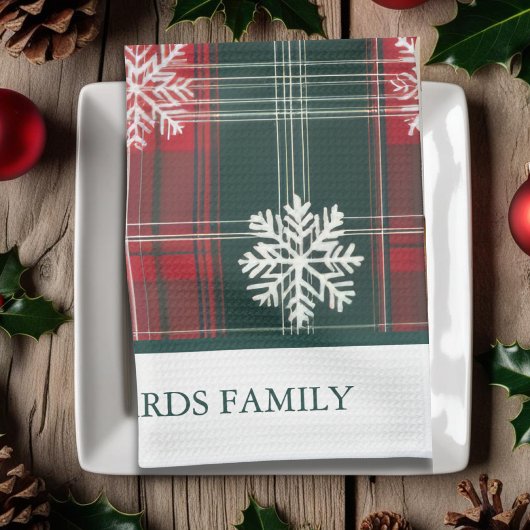 ヴィンテージエレガント格子雪の模様クリスマス キッチンタオル