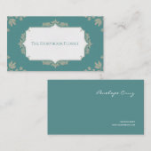 ヴィンテージエレガント植物学ティール（緑がかった色）とベージュ 名刺 (正面/裏面)