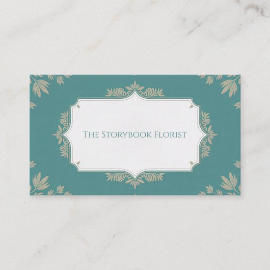 ヴィンテージエレガント植物学ティール（緑がかった色）とベージュ 名刺 (正面)