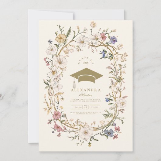 ヴィンテージエレガント植物学フローラ卒業 招待状 (正面)