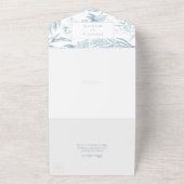 ヴィンテージエレガント植物性ほこりっぽい青 オールインワン招待状 (外側)