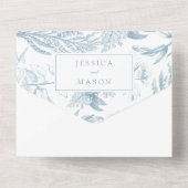 ヴィンテージエレガント植物性ほこりっぽい青 オールインワン招待状 (裏面)