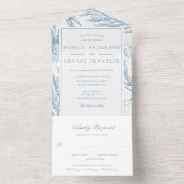 ヴィンテージエレガント植物性ほこりっぽい青 オールインワン招待状