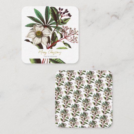 ヴィンテージエレガント植物性クリスマスバラ花 エンクロージャーカード (正面/裏面)