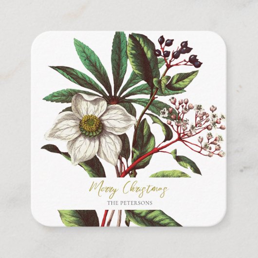 ヴィンテージエレガント植物性クリスマスバラ花 エンクロージャーカード (正面)
