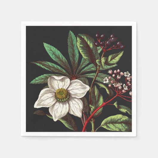 ヴィンテージエレガント植物性クリスマスバラ花 スタンダードカクテルナプキン (正面)