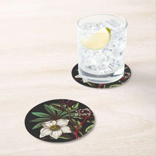 ヴィンテージエレガント植物性クリスマスバラ花 ラウンドペーパーコースター (インサイチュ)