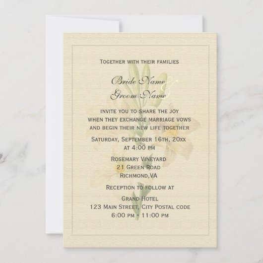 ヴィンテージエレガント植物性ホワイトリリー結婚ズ 招待状 (正面)