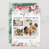 ヴィンテージエレガント植物果実緑のクリスマス シーズンカード (正面/裏面)