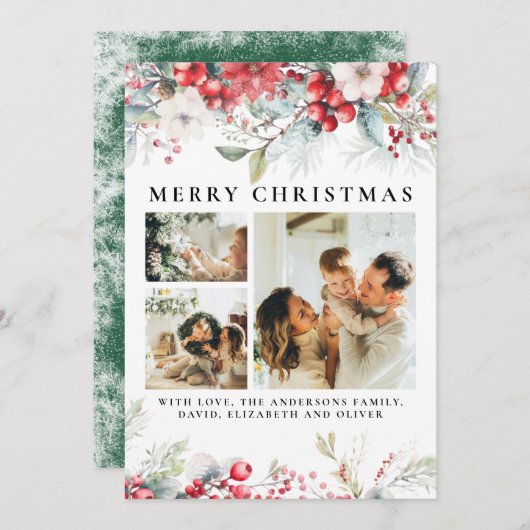 ヴィンテージエレガント植物果実緑のクリスマス シーズンカード (正面/裏面)