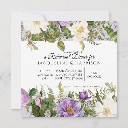 ヴィンテージエレガント植物牡丹フローララベンダー 招待状 (正面)