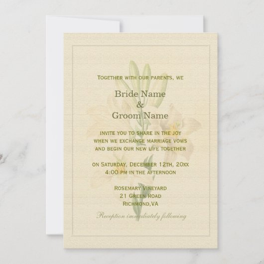 ヴィンテージエレガント植物百合花結婚類 招待状 (正面)