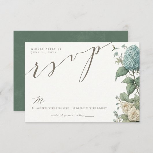 ヴィンテージエレガント植物結婚式RSVPカード 出欠カード (正面/裏面)