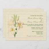 ヴィンテージエレガント植物芸術ホワイトリリ結婚ス 招待状 (正面/裏面)