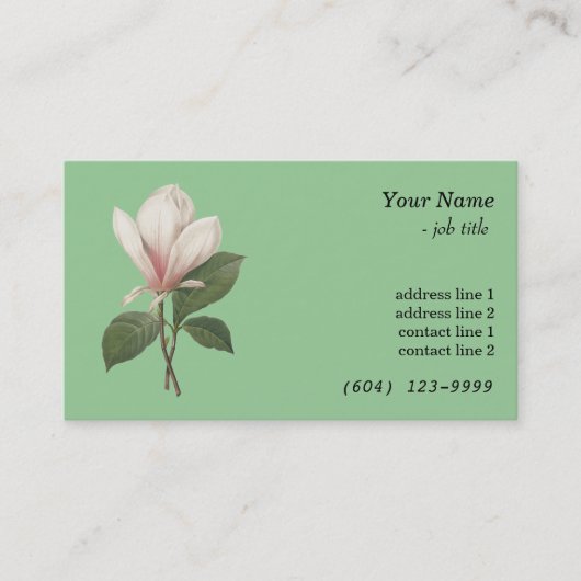 ヴィンテージエレガント植物芸術マグノリア花 名刺 (正面)