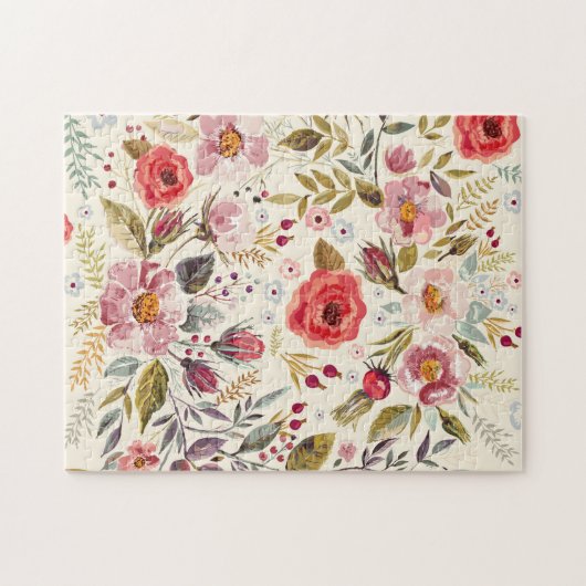ヴィンテージエレガント植物野草模様 ジグソーパズル (横)
