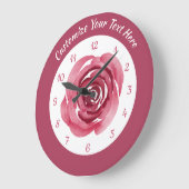 ヴィンテージエレガント水彩ピンク色ローズパーソナライズド ラージ壁時計 (傾斜)
