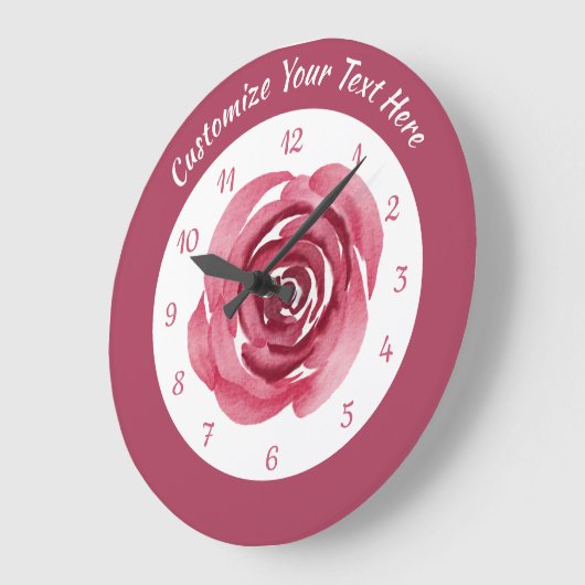 ヴィンテージエレガント水彩ピンク色ローズパーソナライズド ラージ壁時計 (傾斜)