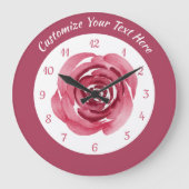 ヴィンテージエレガント水彩ピンク色ローズパーソナライズド ラージ壁時計 (正面)