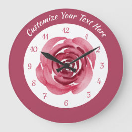 ヴィンテージエレガント水彩ピンク色ローズパーソナライズド ラージ壁時計