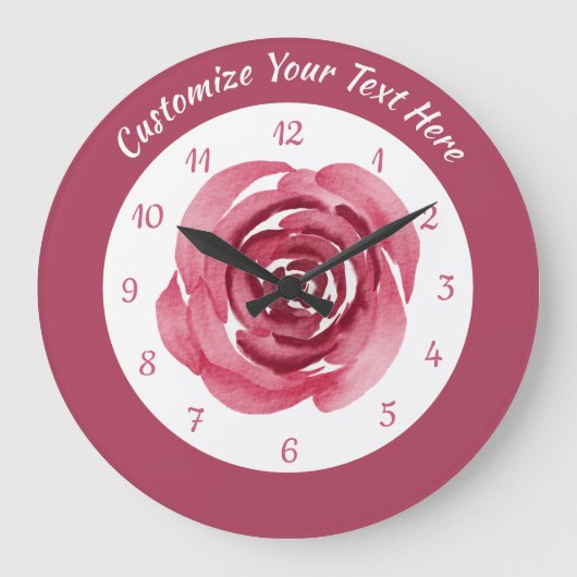 ヴィンテージエレガント水彩ピンク色ローズパーソナライズド ラージ壁時計 (正面)