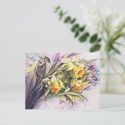 ヴィンテージエレガント水彩画イエローダッフォジル ポストカード (スタンド正面)