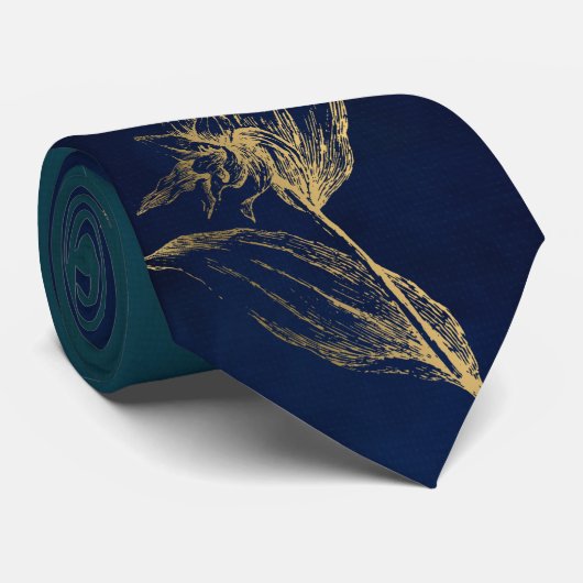 ヴィンテージエレガント海軍金ゴールドフローラ ネクタイ (ロール)