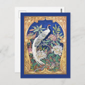 ヴィンテージエレガント熱帯鳥と花ブルー ポストカード (正面/裏面)