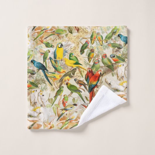 ヴィンテージエレガント熱帯鳥のオウムがピロを投げる バスタオルセット (ウォッシュタオル)