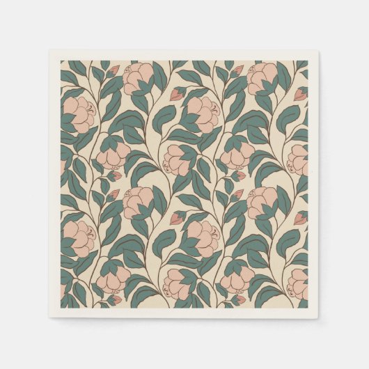 ヴィンテージエレガント牡丹フローラ – 時代を超越した植物学 スタンダードカクテルナプキン (正面)