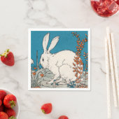 ヴィンテージエレガント白うさぎ花 スタンダードカクテルナプキン (インサイチュ)