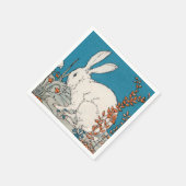 ヴィンテージエレガント白うさぎ花 スタンダードカクテルナプキン (角)