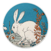 ヴィンテージエレガント白うさぎ花 セラミックノブ (正面)