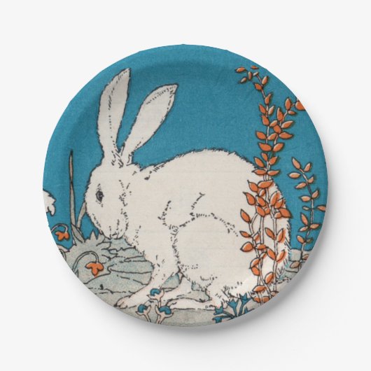 ヴィンテージエレガント白うさぎ花 ペーパープレート (正面)