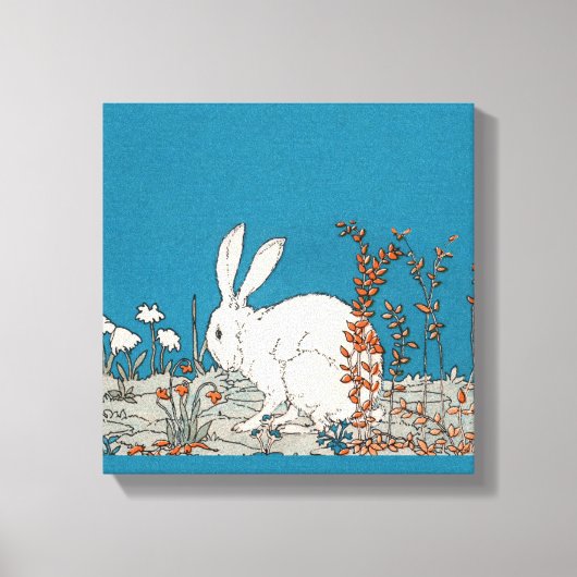 ヴィンテージエレガント白うさぎ キャンバスプリント (正面)