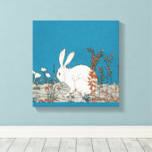 ヴィンテージエレガント白うさぎ キャンバスプリント (インサイチュ (ウッドフロア))