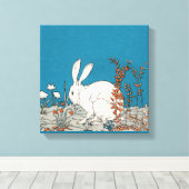 ヴィンテージエレガント白うさぎ キャンバスプリント (インサイチュ (ウッドフロア))