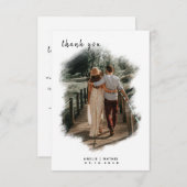 ヴィンテージエレガント白シンプル写真付結婚き サンキューカード (正面/裏面)