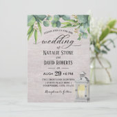 ヴィンテージエレガント白結婚灯葉 招待状 (スタンド正面)