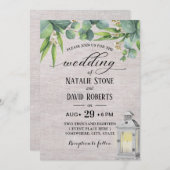 ヴィンテージエレガント白結婚灯葉 招待状 (正面/裏面)