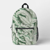 ヴィンテージエレガント白緑植物葉柄 プリントバックパック (正面)