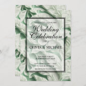 ヴィンテージエレガント白緑植物葉柄 招待状 (正面/裏面)
