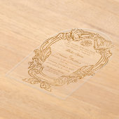 ヴィンテージエレガント白金ゴールドフレームイ結婚スラーム アクリル招待状 (レイダウン)